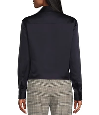Preston & York Kinsley Tie Hem Button Front Collar Long Sleeve Fabric Button Front Satin Shirt