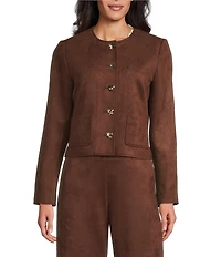 Preston & York Leighton Stretch Suede Crew Neckline Long Sleeve Jacket