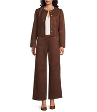 Preston & York Leighton Stretch Suede Crew Neckline Long Sleeve Jacket