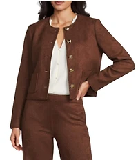 Preston & York Leighton Stretch Suede Crew Neckline Long Sleeve Jacket