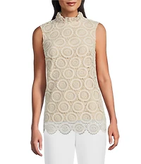 Preston & York Lorraine Lace Mock Neckline Sleeveless Tie Back Blouse