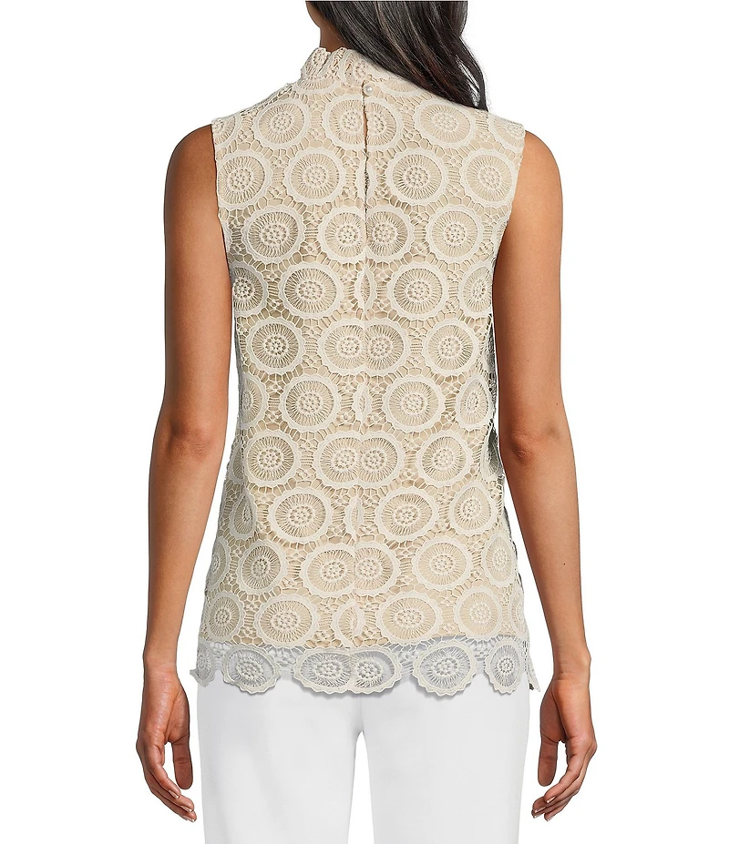Preston & York Lorraine Lace Mock Neckline Sleeveless Tie Back Blouse