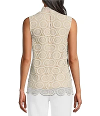 Preston & York Lorraine Lace Mock Neckline Sleeveless Tie Back Blouse