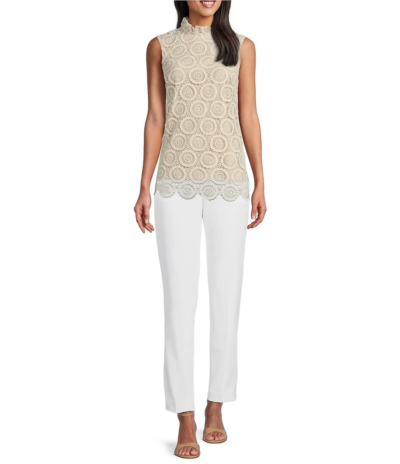 Preston & York Lorraine Lace Mock Neckline Sleeveless Tie Back Blouse