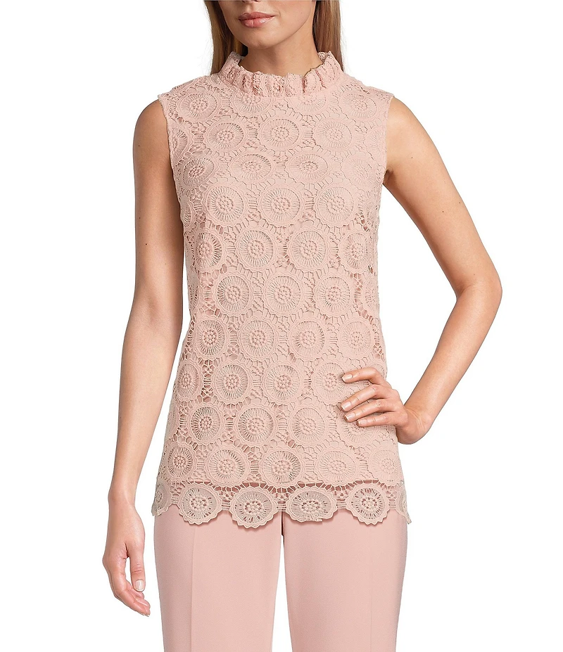 Preston & York Lorraine Lace Mock Neckline Sleeveless Tie Back Blouse