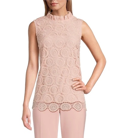 Preston & York Lorraine Lace Mock Neckline Sleeveless Tie Back Blouse