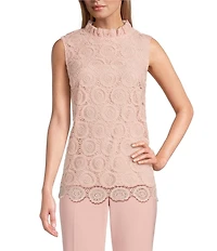Preston & York Lorraine Lace Mock Neckline Sleeveless Tie Back Blouse