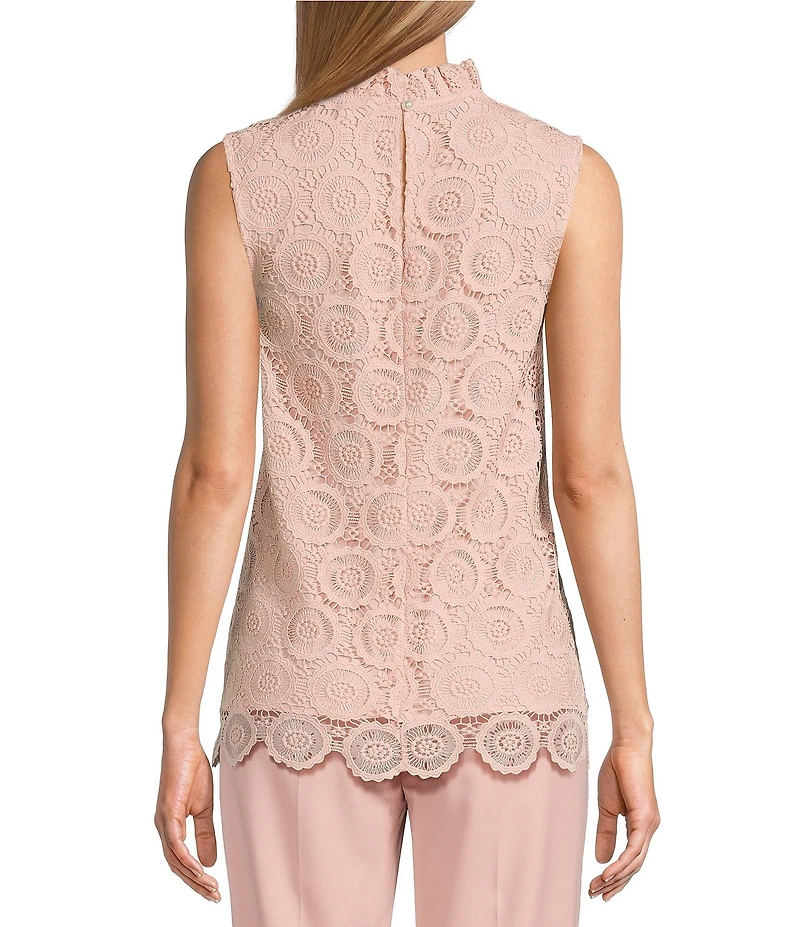 Preston & York Lorraine Lace Mock Neckline Sleeveless Tie Back Blouse