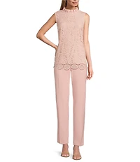 Preston & York Lorraine Lace Mock Neckline Sleeveless Tie Back Blouse