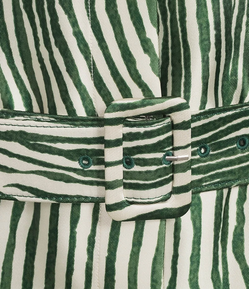 Preston & York Mae Mikado Sheath Button Front Belted Short Sleeve Zebra Print Dress