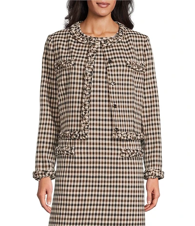 Preston & York Marcia Novelty Plaid Crew Neck Jacket