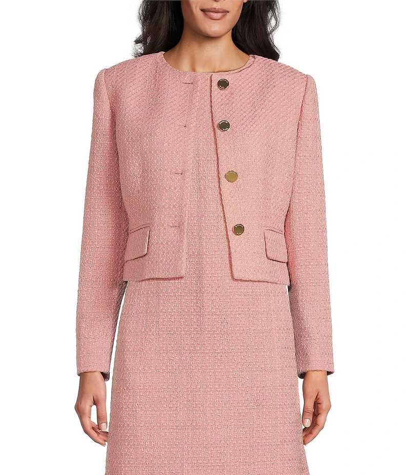 Preston & York Margaret Tweed Round Neckline Long Sleeve Jacket