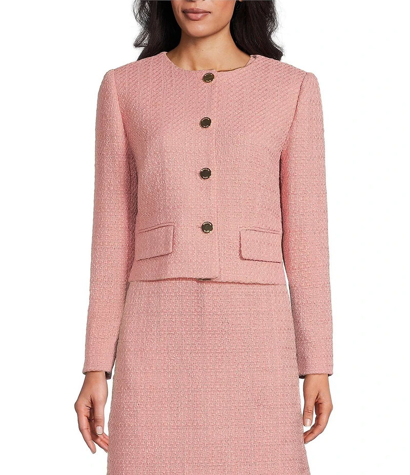 Preston & York Margaret Tweed Round Neckline Long Sleeve Jacket