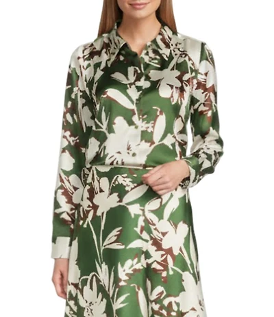 Preston & York Maria Coordinating Satin Collar Long Sleeve Blouse