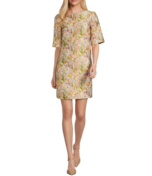 Preston & York Maris Floral Round Neck Elbow Sleeve Brocade Dress at Hamilton Place in Chattanooga, TN Preston & York Maris Floral Round Neck Elbow Sleeve Brocade Dress at Hamilton Place in Chattanooga, TN