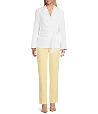 Preston & York Martha Wrap Crepe Long Sleeve Point Collar Jacket
