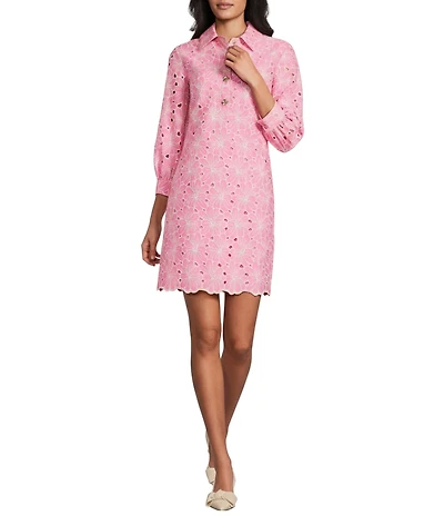 Preston & York Maryanne Collar Neckline Long Sleeve Eyelet Dress