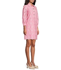 Preston & York Maryanne Collar Neckline Long Sleeve Eyelet Dress