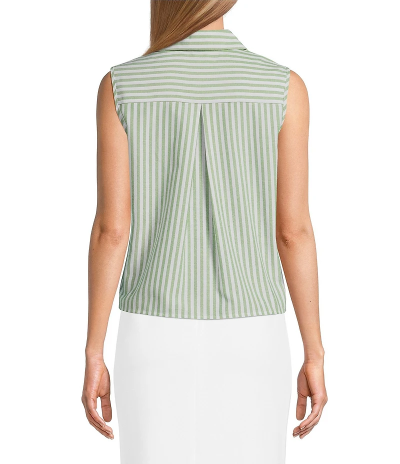 Preston & York Monday Woven Stripe Button Placket Collar Sleeveless Blouse