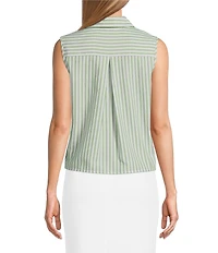 Preston & York Monday Woven Stripe Button Placket Collar Sleeveless Blouse