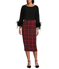 Preston & York Paula Woven Crepe De Chine Boat Neck Long Sleeve Feather Cuff Blouse