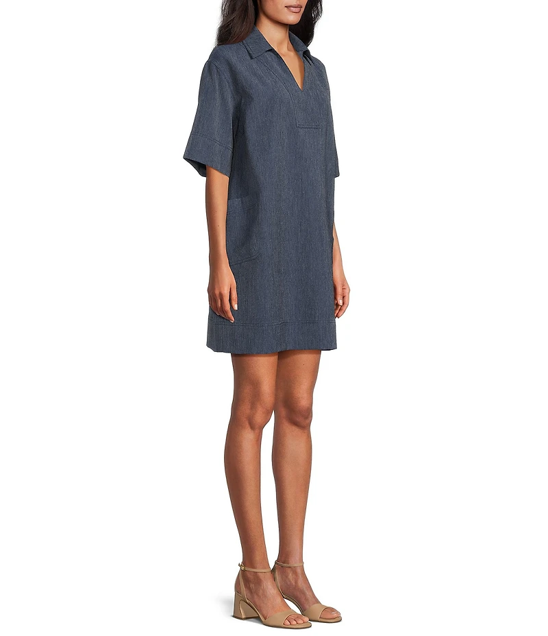 Preston & York Portia Collar Short Sleeve Faux Denim Shift Dress