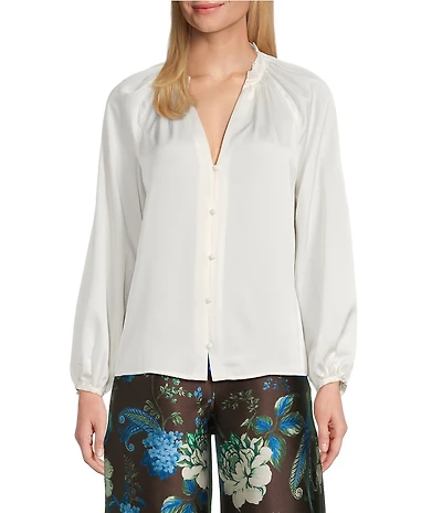 Preston & York Priya Satin V-Neckline Long Sleeve Blouse