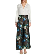 Preston & York Priya Satin V-Neckline Long Sleeve Blouse