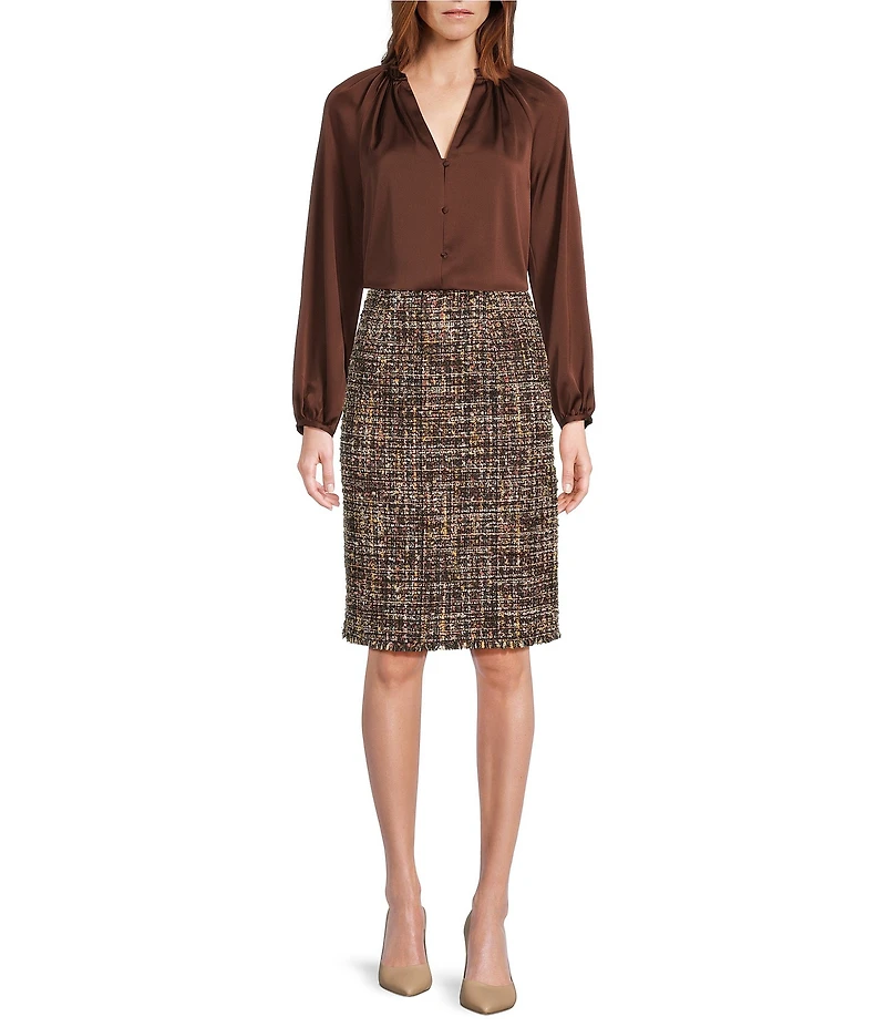 Preston & York Priya Satin V-Neckline Long Sleeve Blouse