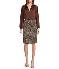 Preston & York Priya Satin V-Neckline Long Sleeve Blouse