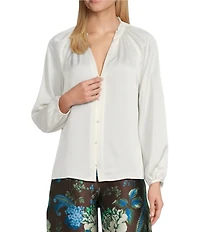 Preston & York Priya Satin V-Neckline Long Sleeve Blouse