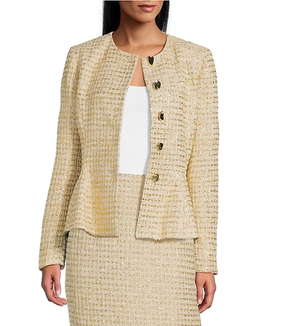 Preston & York Quinn Round Neckline Long Sleeve Tinsel Tweed Jacket