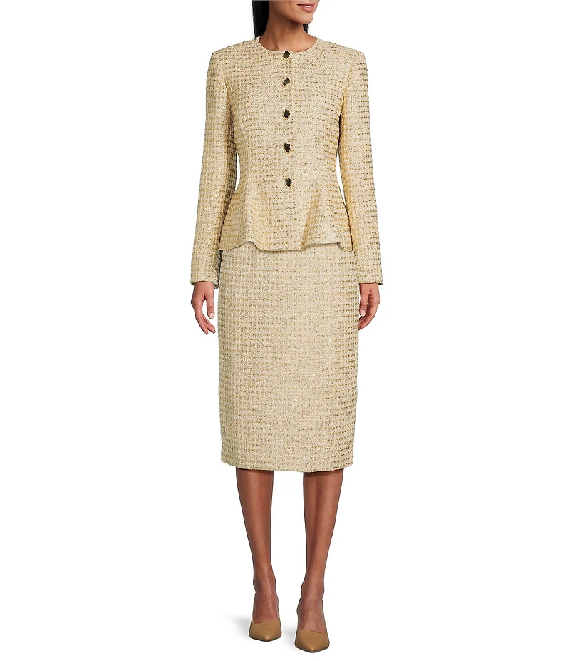 Preston & York Quinn Round Neckline Long Sleeve Tinsel Tweed Jacket