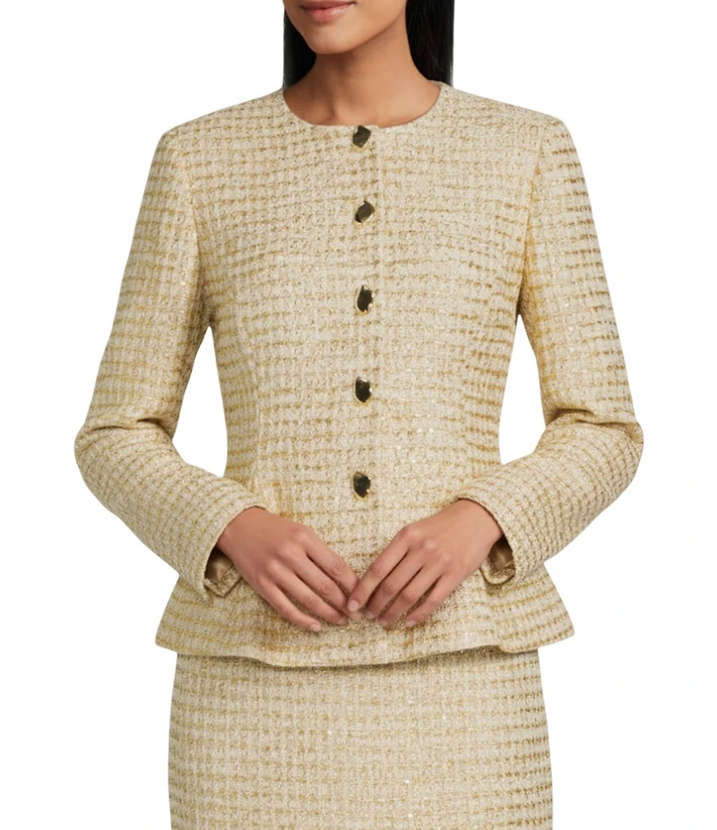 Preston & York Quinn Round Neckline Long Sleeve Tinsel Tweed Jacket