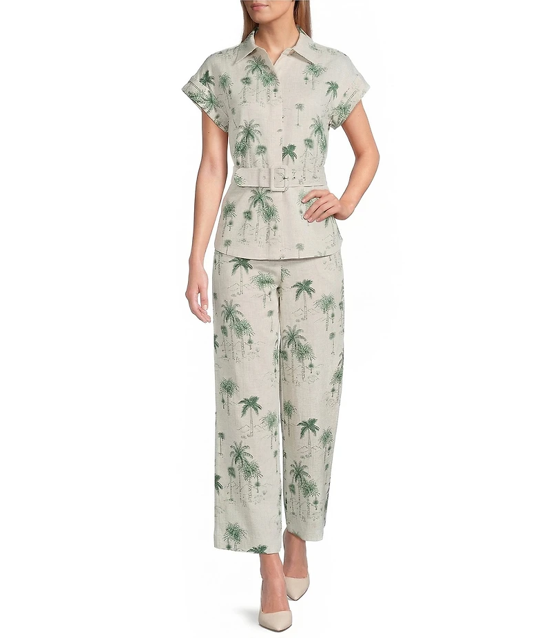 Preston & York Sasha Collar Neckline Cap Sleeve Printed Stretch Linen Blouse