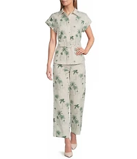 Preston & York Sasha Collar Neckline Cap Sleeve Printed Stretch Linen Blouse