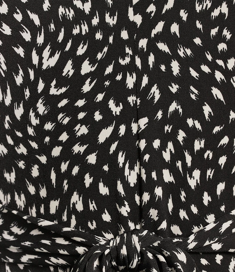 Preston & York Sydney Antelope Print Knit V-Neck Short Sleeve Tie Waist Faux Wrap Midi Dress