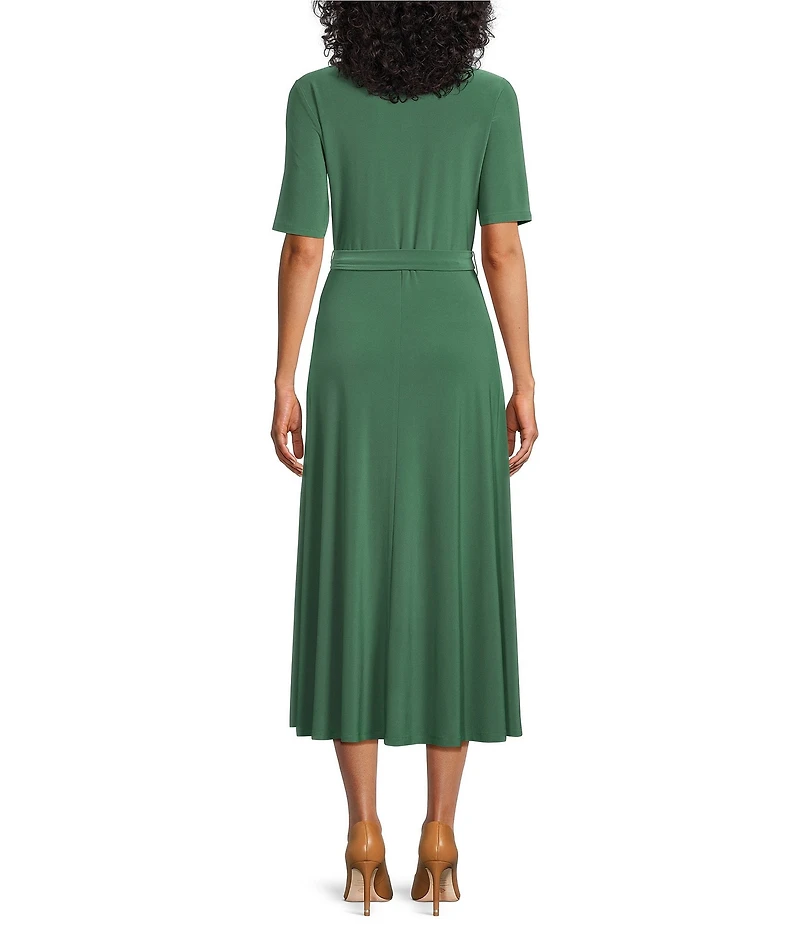 Preston & York Sydney V-Neck Short Sleeve Tie Waist Midi Dress
