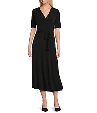 Preston & York Sydney V-Neck Short Sleeve Tie Waist Midi Dress