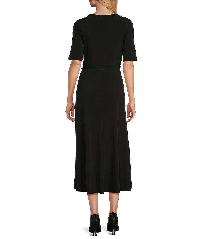Preston & York Sydney V-Neck Short Sleeve Tie Waist Midi Dress