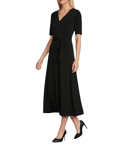 Preston & York Sydney V-Neck Short Sleeve Tie Waist Midi Dress