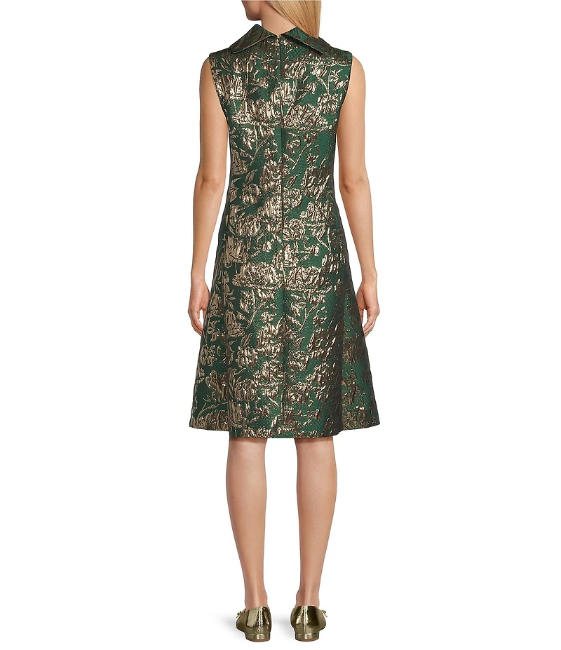 Preston & York Tallulah Tie Neck Sleevless Metallic Jacquard Dress