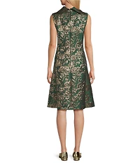 Preston & York Tallulah Tie Neck Sleevless Metallic Jacquard Dress