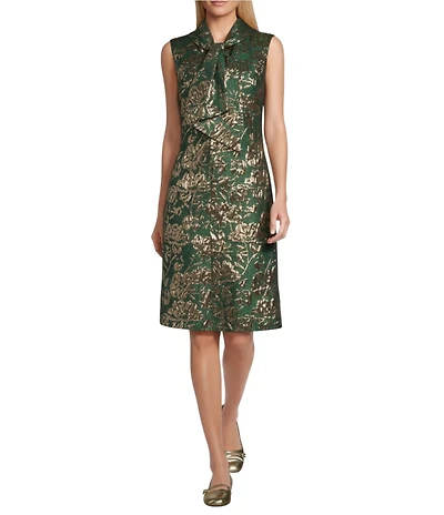 Preston & York Tallulah Tie Neck Sleevless Metallic Jacquard Dress