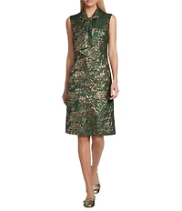 Preston & York Tallulah Tie Neck Sleevless Metallic Jacquard Dress