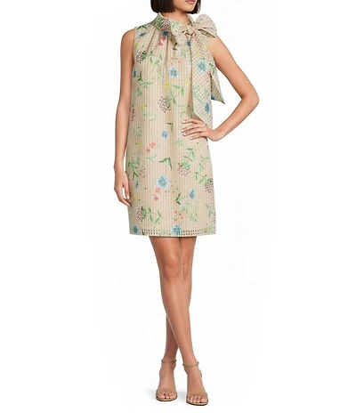 Preston & York Teegan Mock Neck Sleeveless Printed Organza Dress