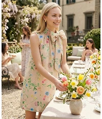 Preston & York Teegan Mock Neck Sleeveless Printed Organza Dress