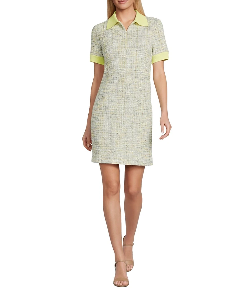 Preston & York Teri Collar Short Sleeve Tweed Knee Length Knit Dress