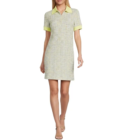 Preston & York Teri Collar Short Sleeve Tweed Knee Length Knit Dress