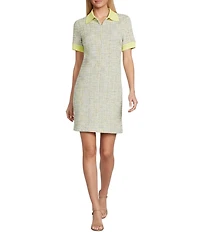 Preston & York Teri Collar Short Sleeve Tweed Knee Length Knit Dress